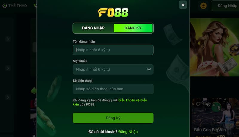 đăng ký tài khoản hợp lệ 